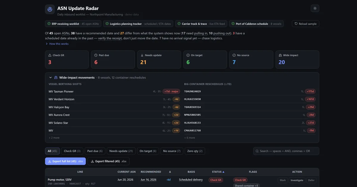 ASN Update Radar — screenshot of the live tool