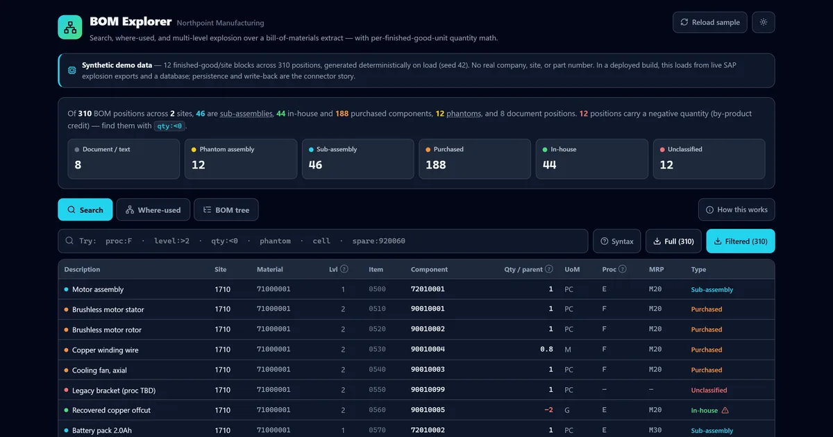 BOM Explorer — screenshot of the live tool