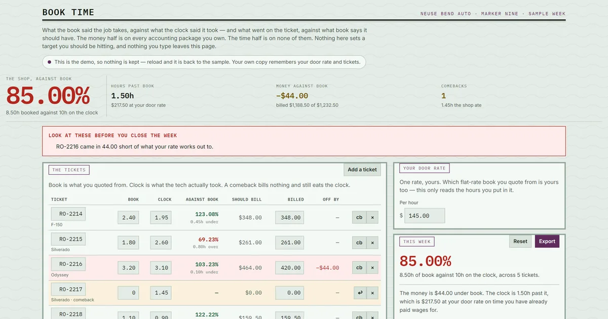 Book Time — screenshot of the live tool