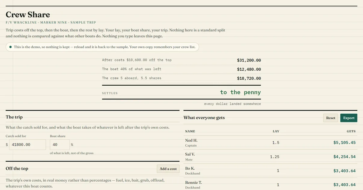 Crew Share — screenshot of the live tool
