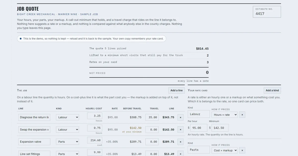 Job Quote — screenshot of the live tool