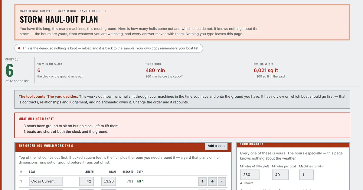 Storm Haul-Out Plan — screenshot of the live tool